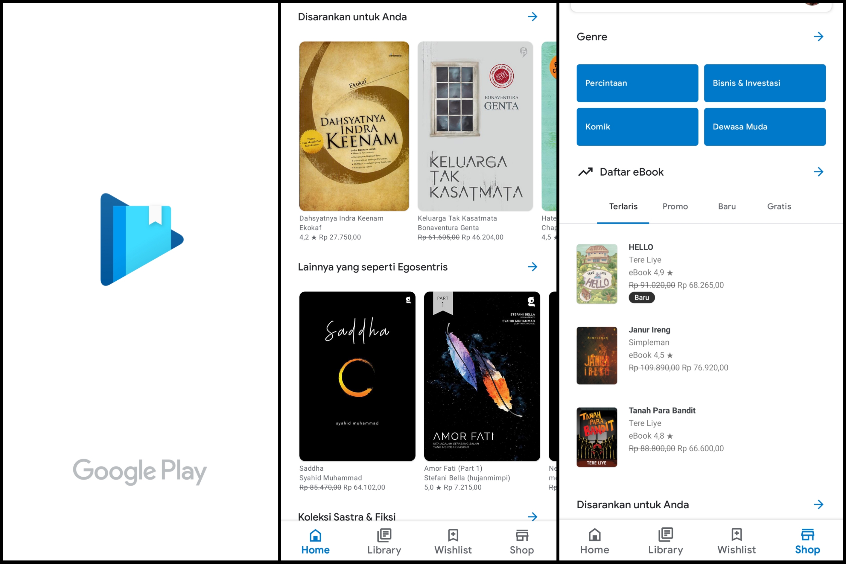 Tampilan aplikasi Google Play Books | Dokumentasi Pribadi (Sariah)